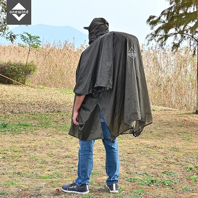 onewind Hooded Rain Poncho, Silnylon Rain Coat Versatile Survival Shelter Waterproof Breathable Lightweight Poncho