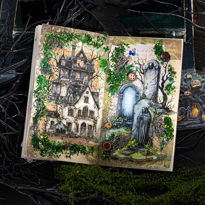 AuriicLeaf Gothic PET Sticker Set, 60PCS Abandoned City Theme Stickers for Scrapbooking, Journaling, DIY Crafts and Planner Supplies