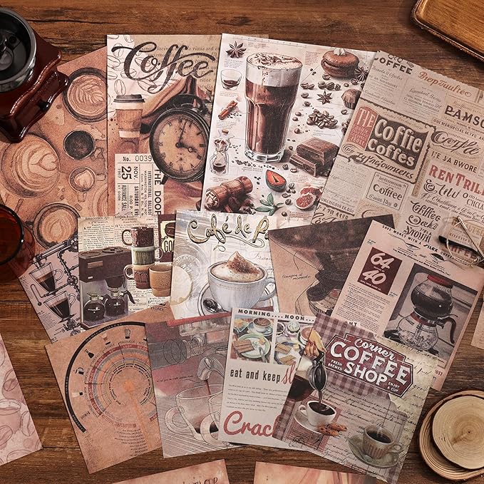 emmoolife Scrapbooking Supplies Kit, Coffee Vintage Aesthetic Scrapbook Kit for Bullet Junk Journal, DIY Journaling Supplies with Coffee Bean Cup, Latte Art, Birthday Craft Gift for Teen Girl Women
