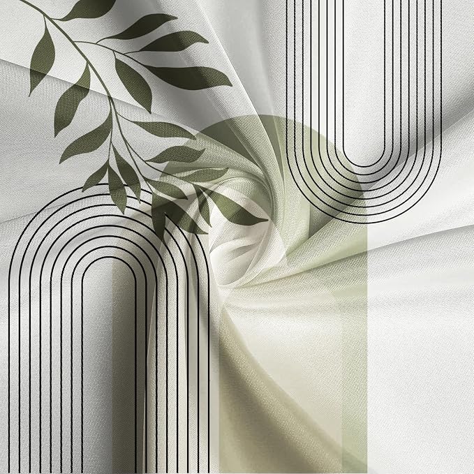 Boho Sage Green Shower Curtain Mid Century Modern Abstract Plant Botanical Bathroom Curtain Minimalist Neutral Geometric Arch Bath Decor Polyester Set with Hooks 72x78 inch