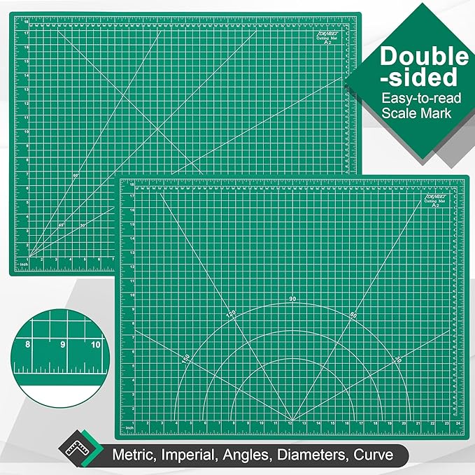 Density-upgraded 18" x 24" Self Healing Sewing Mat, Idemeet Rotary Sewing Mat for Crafts, 5-Ply Cut Board for Fabric Leather Cutting Quilting Modeling Hobby Project, Scale Size 18" x 24", Green