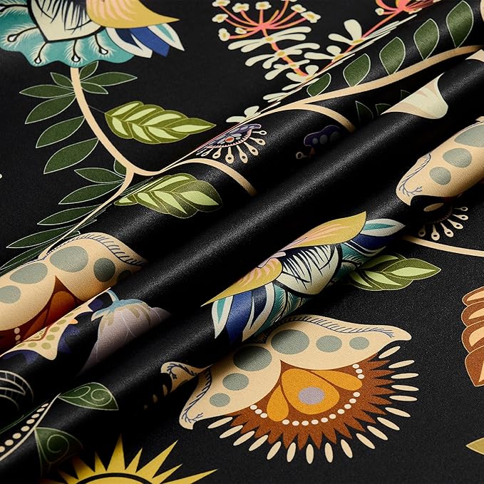 XiDi Black Dark Floral Curtains 102 Inches Long 2 Panels 100% Blackout Patterned Curtains Thermal Insulated Luxury Vintage Flower Botanical Printed Drapes Grommet for Living Room Bedroom Decor 52x102