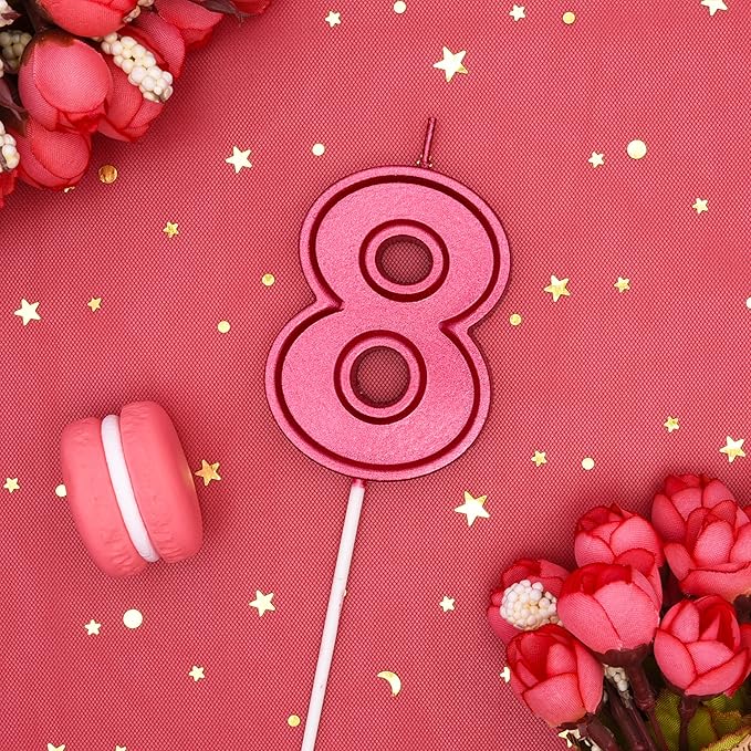 PHD CAKE 2.76 Inch Luxe Red 8 Number Birthday Candles, Red Number Candles, Cake Number Candles, Party Celebration