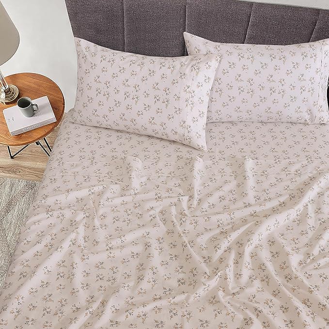 RUVANTI 100% Cotton Full Size Bed Sheets, 4 Pieces, Soft & Breathable Percale Weave Bedding, Deep Pocket 16", Hotel Standard, Crisp Cool Feel, Durable, Perfect Sheet Set Floral, Twin Spring