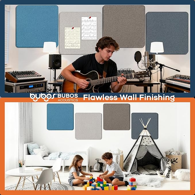 BUBOS 4 PCS Acoustic Panels 23.6''x23.6'', Sound Absorbing Panels for Wall, Decorative Fabric Soundproof Panels, Sound Deadening Panel for Studio, Office & Home Theater,Mistral