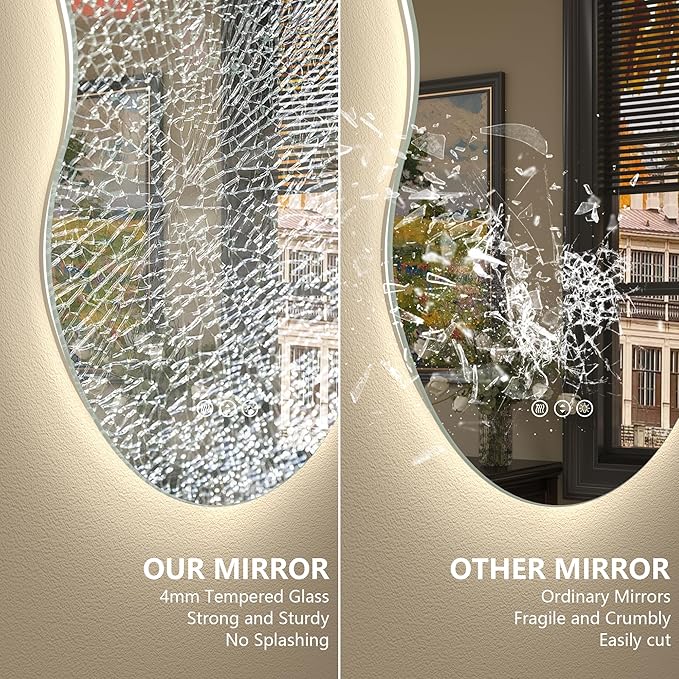 60x32 Inch Irregular Cloud LED Bathroom Mirror with Lights, Asymmetrical Backlit Vanity Mirror for Wall, Anti-Fog, Dimmable, Memory, 3 Colors, Shatterproof (Horizontal/Vertical)