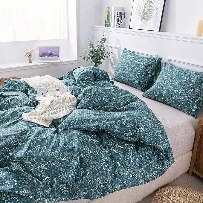 EAVD Garden Style Blue Floral Duvet Cover Twin XL Soft 100% Cotton Floral Botanical Bedding Set with 2 Pillowcases Vintage Style Floral Twin XL Duvet Cover with Zipper Closure