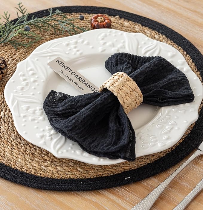 Cheesecloth 17x17 Inches Cloth Napkins Reusable Handmade Washable Table Napkins for Lunch Dinner Wedding Baby Shower Bridal Shower Party Rustic Boho Decorations Bulk Set of 6 Black