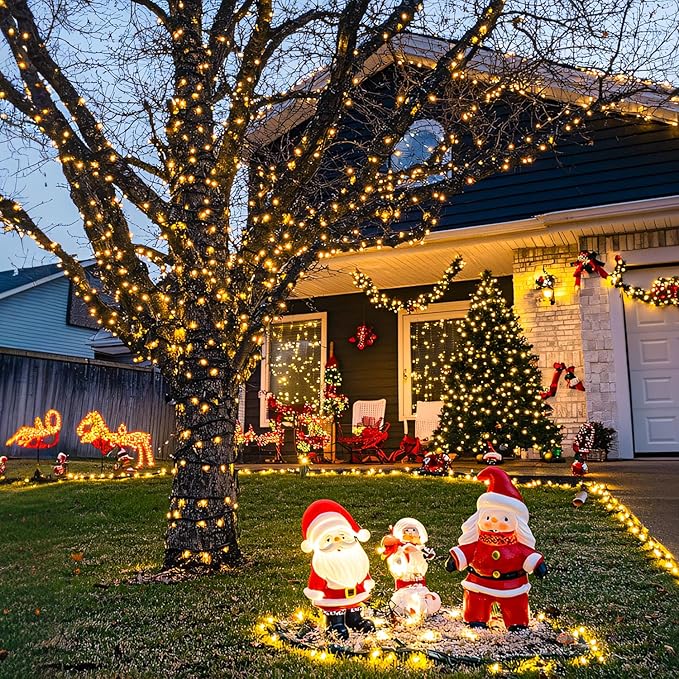 JMEXSUSS 2 Pack Solar Christmas Lights Outdoor, Total 400 LED 151FT Solar String Lights Outdoor Waterproof, 8 Modes Warm White Christmas Light for Outside Patio Yard Tree Garden Xmas Decorations
