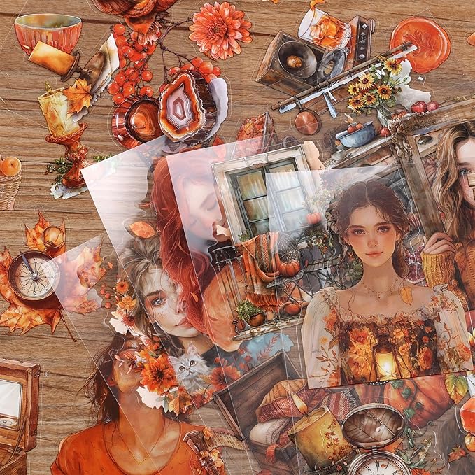 Auguro PET 20 Sheets 180 Pre-Cut Fall Stickers for Scrapbooking Landscape People Scrapbook Sticker Transparent Stickers for journali Scrapbook Supplies