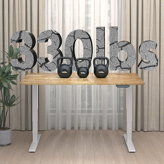 FLEXISPOT E6 MAX Rubber Wood Dual Motor 3 Stages Standing Desk 71x30 Inch Whole-Piece Board Electric Height Adjustable Stand Up Desk 150KG Load Capacity(White Frame + Rubber Wood Desktop)