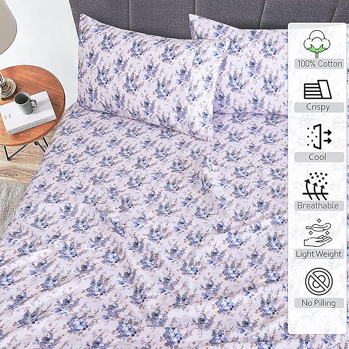 RUVANTI Queen Cotton Percale Bed Linen Set Soft Breathable - Deep Pocket 4Pcs Maple