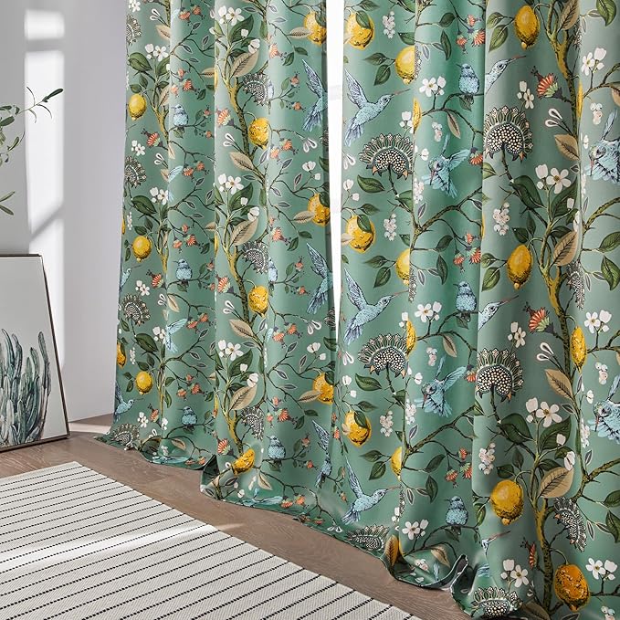 Sage Green Curtains for Living Room Bedroom, Aesthetic Unique Rustic Pinch Pleated Drapes Cottagecore Floral Flower Printed Modern Farmhouse Window Treatment 63 Inch Length 2 Panels