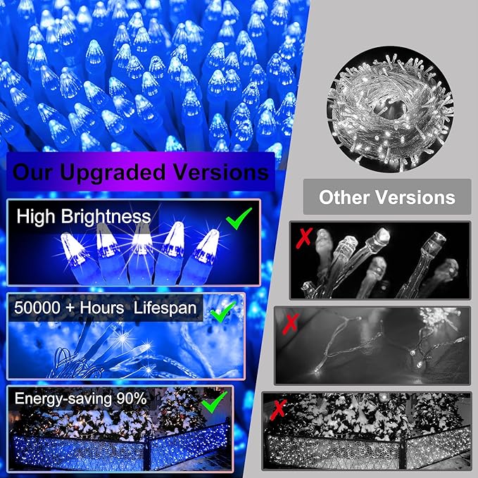 670 LED 66FT Christmas Lights with 148 Drops, 12 Modes Dimmable Blue Outdoor Hanging Lights with Timer Memory, Waterproof Curtain Lights for Home Bedroom Yard Indoor Tree Window Roof Fence Wedding