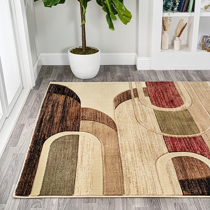 JONATHAN Y Abstract Arches Cream/Brown/Red Indoor Area Rug 4X6 ft, Tamara Retro for Living Room, Bedroom, Kitchen, Office, Easy-Cleaning, High Traffic, Pet-Friendly, Non-Shedding UNQ102A-4