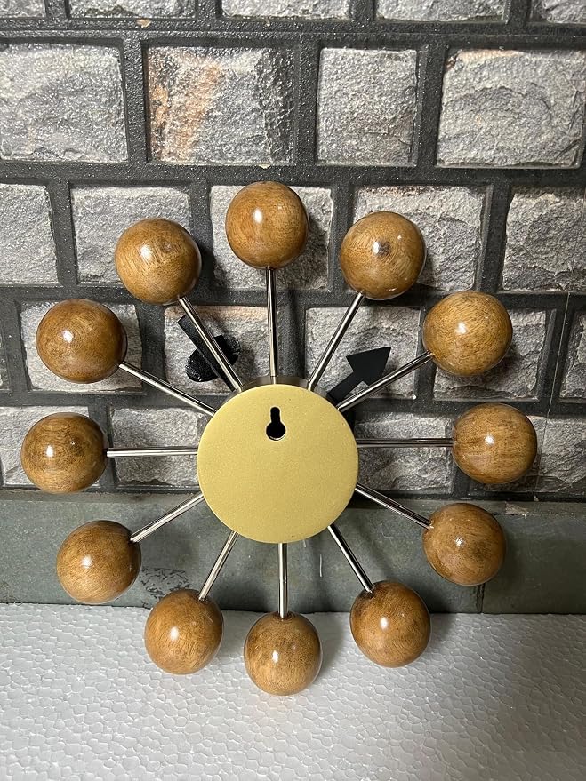 Mid Century Modern Ball Clock: George Nelson Style Wood Wall Decor (Natural, 20 Inch)
