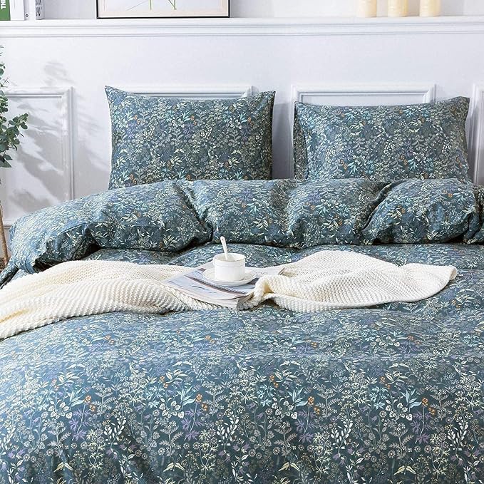 LifeTB Blue Floral Comforter Twin XL Size Fluffy Floral Comforter Set for Girls Women Blue Flower Leaves Cottagecore Bedding Comforter Set 1 Flower Comforter with 2 Pillowcases for All Seasons