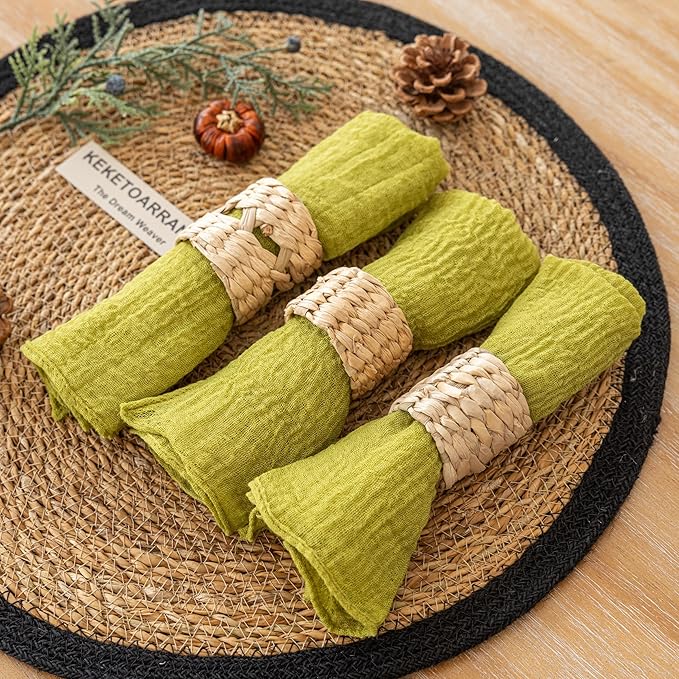 Cheesecloth Napkins 17x17 Inches Cloth Handmade Washable Reusable for Lunch Dinner Wedding Baby Bridal Shower Party Rustic Boho Decorations Bulk Set of 10 Moss Green