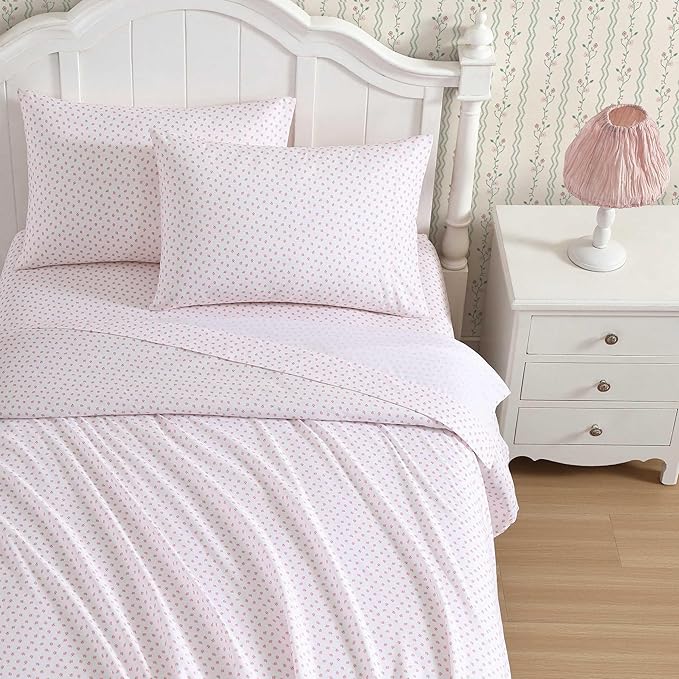 Laura Ashley Kids - Twin Sheet Set, Soft & Wrinkle-Resistant Toddler Bedding Set, Deep Pockets, Girl Bed Sheets with Matching Fitted Sheet & Pillowcase (Sweet Lady Bugs Pink)