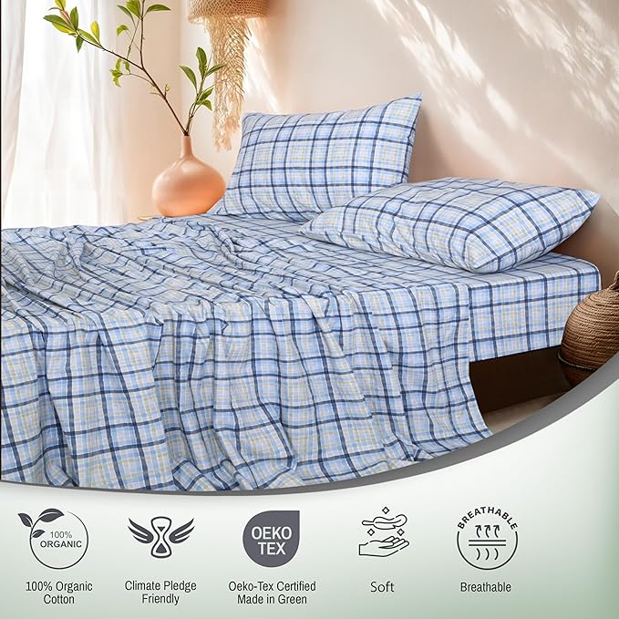 RUVANTI 100% Organic Cotton Sheets King Size, Percale Weave, GOTS Certified, 4-Piece Set, Deep Pocket 15", Crisp & Breathable, Soft Durable Bedding, Sábanas Algodón Orgánico – Pastel Print