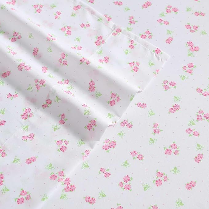 Laura Ashley Kids - Twin XL Sheet Set, Soft & Wrinkle-Resistant Toddler Bedding Set, Deep Pockets, Girl Bed Sheets with Matching Fitted Sheet & Pillowcase (Busy Bee Pink)