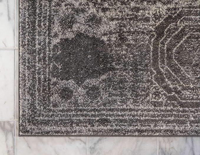 Unique Loom Bromley Collection Area Rug - Wells (2' x 6' 9" Runner, Dark Gray/ Gray)