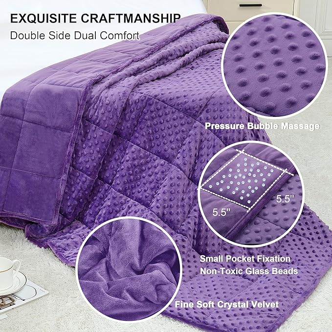Alomidds Weighted Blanket (48"x72",20lbs Twin Size - Purple), Weighted Blankets for Adults, Cooling Breathable Soft and Comfort Minky, Heavy Blanket Microfiber Material with Glass Beads