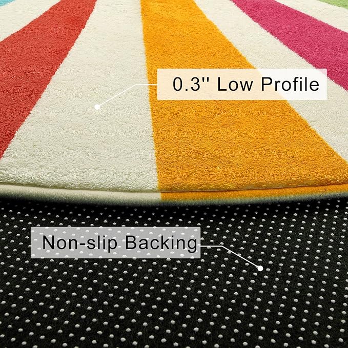 STARUIA Boho Washable Rug 3'x5' Kids Area Rug for Playroom, Colorful Kids Rugs for Bedroom, Non-Slip Throw Sun Carpet Soft Small Sunshine Rugs for Office Nursery Entryway Dorm