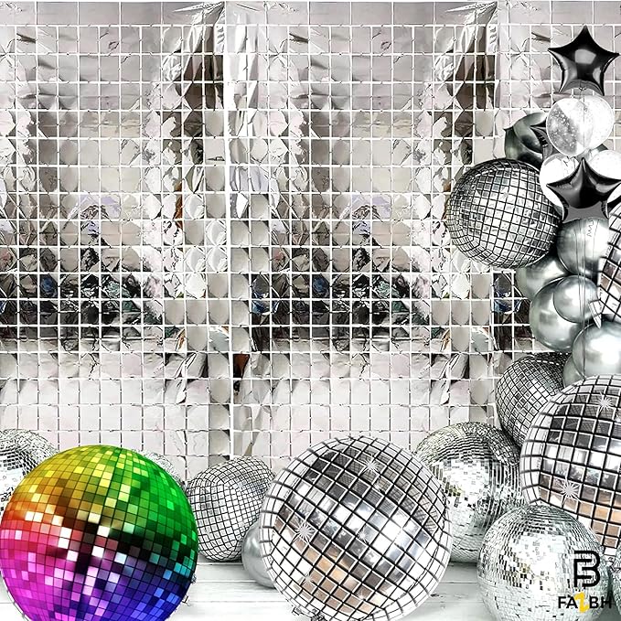 Large Shimmer Silver Backdrop - Pack of 2 | Silver Fringe Backdrop Curtain, New Years Eve Party Supplies 2026, Chirstmas Decorations, Birthday, Bachelerotte Disco Party Decorations