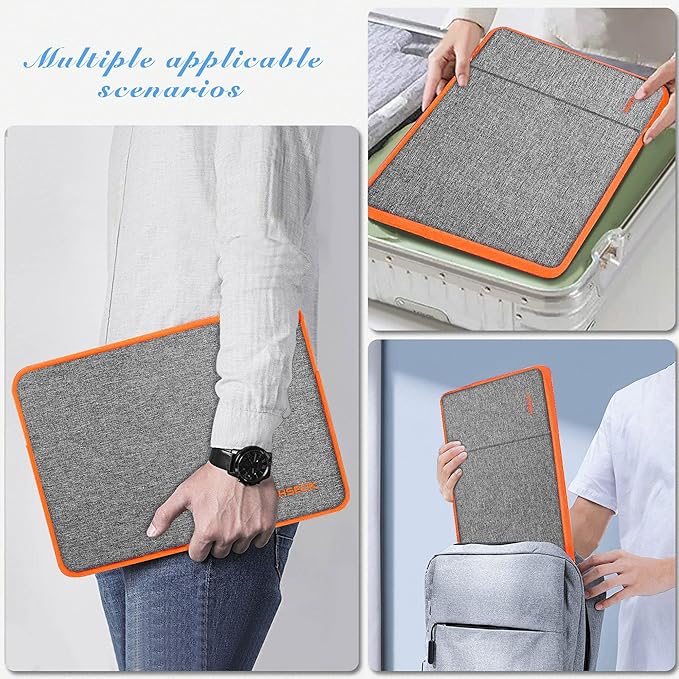 Hseok Laptop Case 15.6 Inch Sleeve, Shockproof Protective Water Repellent with Accessory Pocket,Compatible with Mac Pro 16 inch 2025-2019, Sleeve Bag for Most 15 15.6 16 Notebooks,Gray&Orange