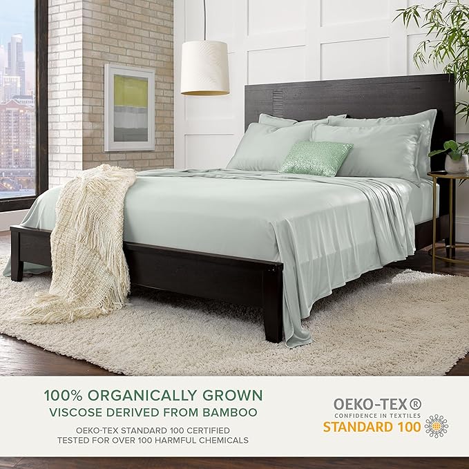 Pure Bamboo California King Sheets, Genuine 100% Organic Viscose Derived from Bamboo Bed Sheet Set, Soft & Cooling, Double Stitching, 2 Year Quality Promise (California King, Sea Glass)