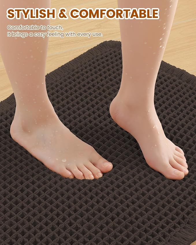 Smiry Waffle Bath Mat 30x20, Extra Soft Absorbent Bathroom Rugs, Non Slip Machine Washable Quick Dry Bath Rugs for Bathroom Floor, Tub, Shower, Home Decor Accessories, Chocolate