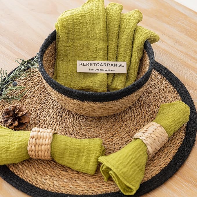 Cheesecloth Napkins 17x17 Inches Cloth Napkins Handmade for Lunch Dinner Wedding Baby Shower Bridal Shower Party Rustic Boho Decorations Bulk Set of 6 Moss Green