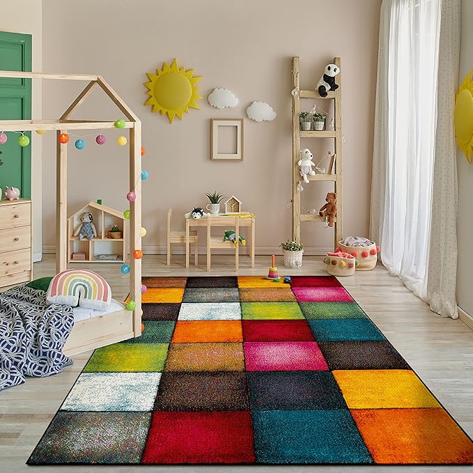 Paco Home Colorful Area Rug Checkered with Multicolor Squares, Size: 3'11" x 5'7"