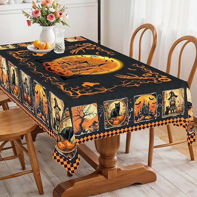 Eikione Rectangular Tablecloth 140x180inch, Halloween Grimace Tablecloth Waterproof and Wrinkle-Free, Table Covers, Summer Decorations for Home Dining