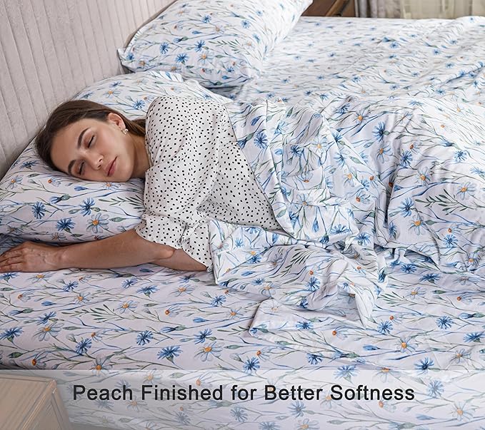 RUVANTI 100% Organic Cotton Sheets Full Size, Percale Weave, GOTS Certified, 4-Piece Set, Deep Pocket 15", Crisp & Breathable, Soft Durable Bedding, Sábanas Algodón Orgánico – Daisy Bud