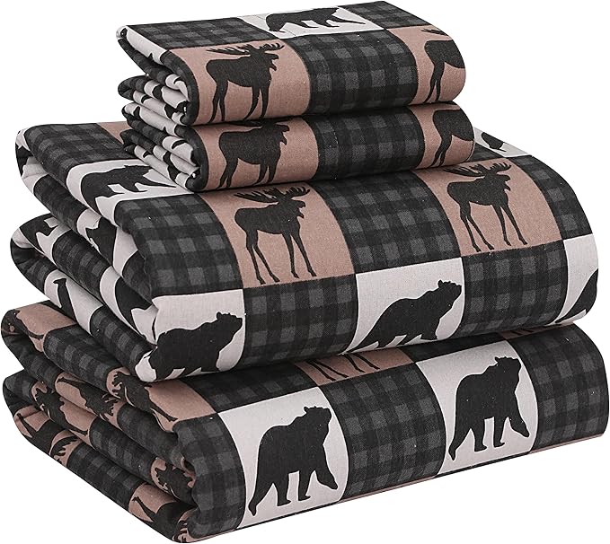 RUVANTI Flannel Sheets Full Size - 100% Cotton Double Brushed Bed Sheets Set, Deep Pockets 16 Inches, All Seasons Breathable & Extra Soft Full Sheets, Warm & Cozy, 4 Piece, Wilderness Plaid
