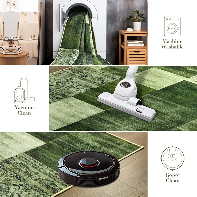 Tepook 4x6 Green Area Rugs for Living Room, Modern Large Geometric Rug for Bedroom, Washable Patchwork Rug Indoor Non Slip Throw Carpets for Dining Room Office Farmhouse Home Decor