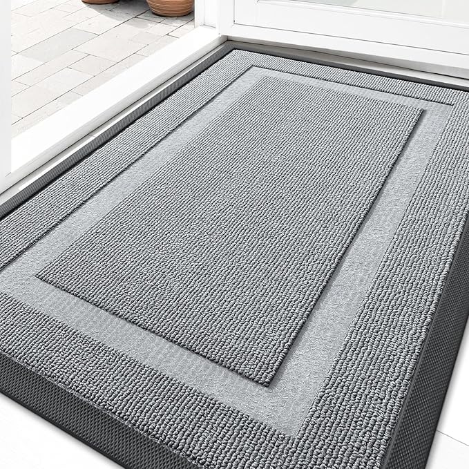 OLANLY Front Door Mat Indoor Outdoor Entrance, Waterproof All-Season, All-Weather Doormat, Sturdy Natural Rubber, Low Profile, Easy Clean Patio Porch Entryway Mat, 71x23, Ash Gray