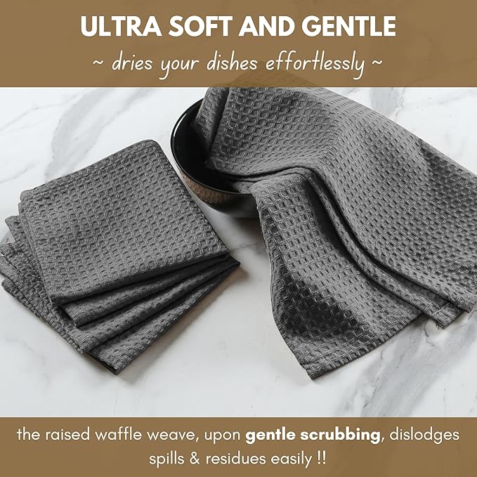Native Fab 12 Pack Dish Cloths - 100% Cotton, Absorbent, Quick Drying, Reusable & Washable Towels for Cleaning, Cooking & Baking - Ideal for Home, Restaurants, Hotels, Cafes - 12 x 12 inches - Grey