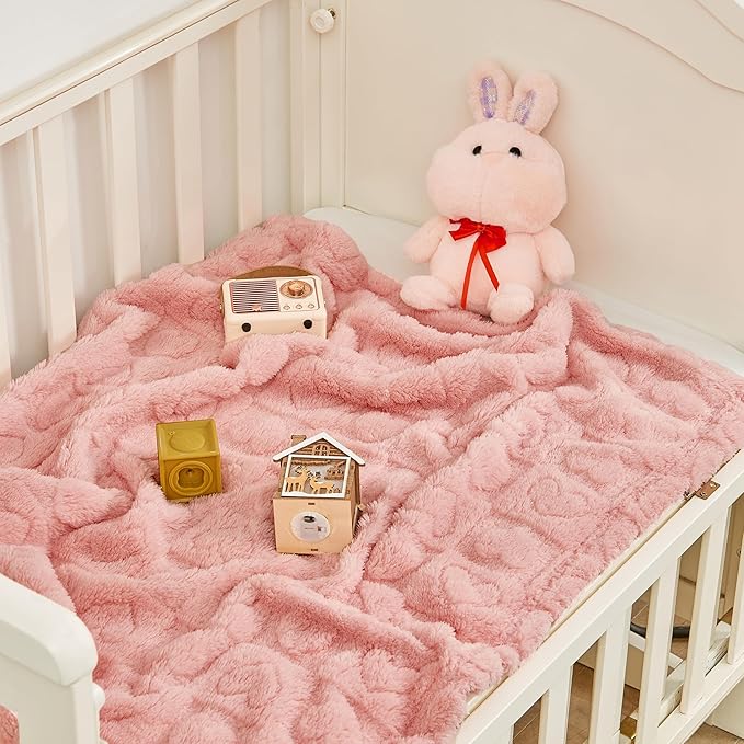 Yurhap Fleece Baby Blanket Heart Checkered Blanket, Ultra Soft Cozy Baby Blankets for Girls Boys, Fluffy Infant Toddler Newborn Receiving Blankets for Crib Stroller 30”×40” (Dark Pink)