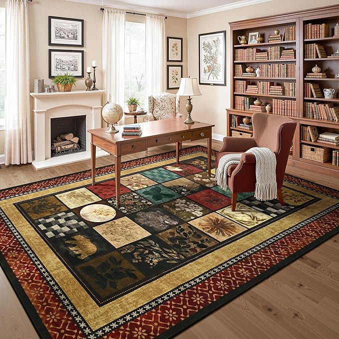 Tepook 8x10 Area Rugs for Living Room, Modern Large Geometric Rug for Bedroom, Washable Patchwork Rug Indoor Non Slip Throw Carpets for Dining Room Office Farmhouse Home Decor, Colorful