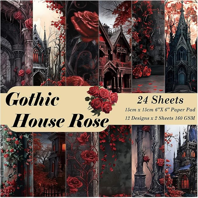 Scrapbook Paper,24 Sheets 6"x 6" Decorative Papers,Single-Sided Vivid Origami Decoupage Paper for Card Making,DIY Album, Hand Account & Travel Diary Craft Projects,House Rose