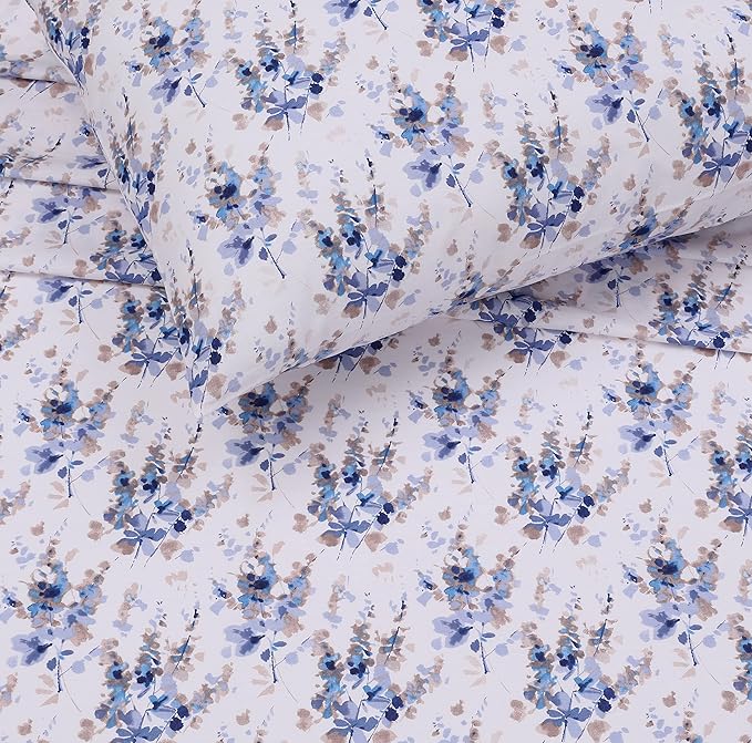 RUVANTI 100% Cotton King Size Sheets Set, 4 Pieces, Soft & Breathable Percale Weave Bedding, Deep Pocket 16", Hotel Standard, Crisp Cool Feel, Durable, Perfect Floral Bed Sheet, Maple