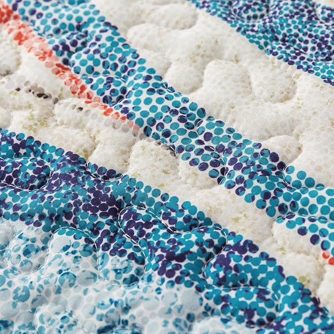HoneiLife Qversized Queen Quilt - 106"x106" Coastal Quilt Sets, Beach Quilt 3-Piece, Nautical Bedspreads Ocean Coverlets, Lightweight Bed Cover, Summer Quilts