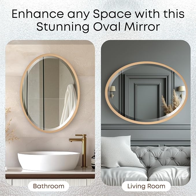 OVALCREST - Oval Wooden Beveled Wall Mirror for Home Decor, Bathroom, Vanity, Bedroom, Living Room, Hallway - London Style (Gold Paint) 25.1 x 19.1