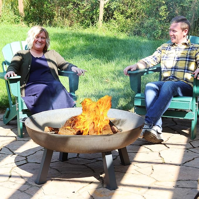 Sunnydaze 34-Inch Cast Iron Heavy-Duty Fire Pit for Outside - Wood-Burning Outdoor Fire Pit Bowl with Handles - Steel Finish
