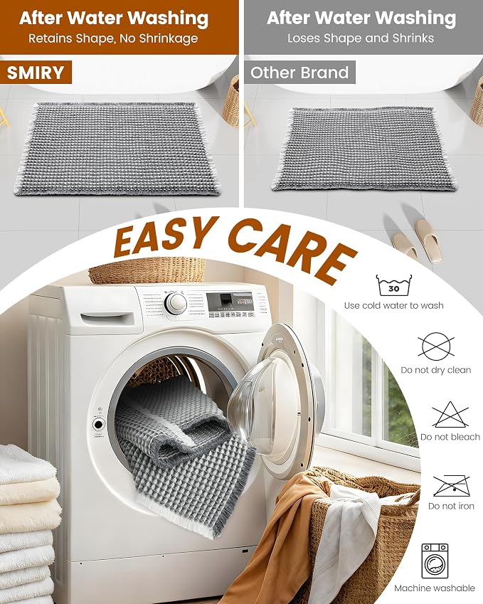 Smiry Waffle Bath Mat 60x24, Extra Soft Absorbent Bathroom Rugs, Non Slip Machine Washable Quick Dry Bath Rugs for Bathroom Floor, Tub, Shower, Home Decor Accessories, Darkgrey & Cream