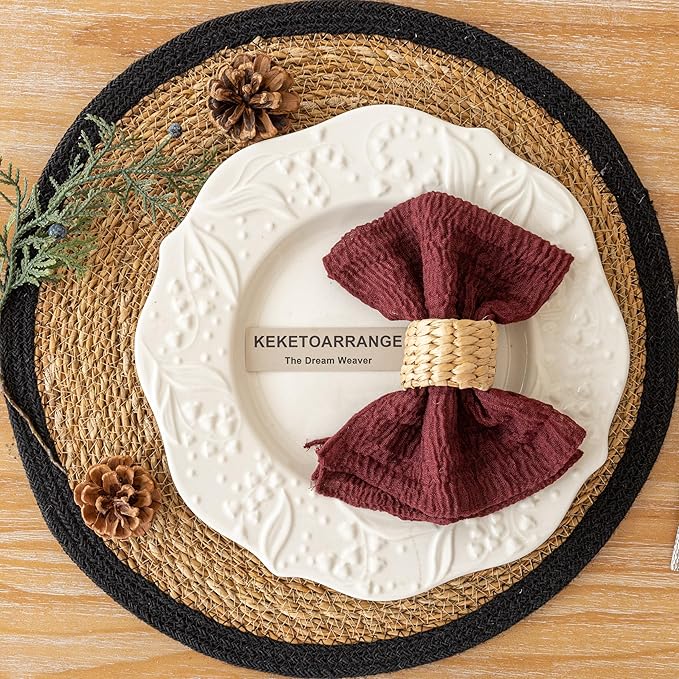 Cheesecloth Napkins 17x17 Inches Cloth Napkins Reusable Handmade for Lunch Dinner Wedding Baby Shower Bridal Shower Party Rustic Boho Decorations Bulk Set of 10 Burgundy