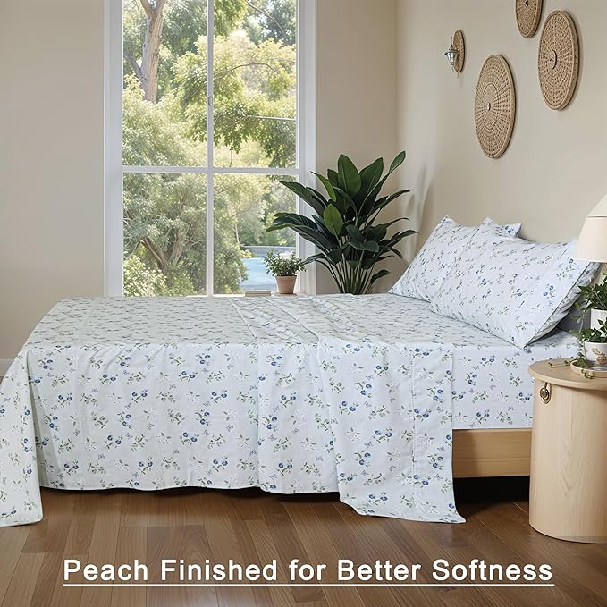 RUVANTI 100% Organic Cotton Sheets California King, Percale Weave, GOTS Certified, 4-Piece Set, Deep Pocket 13", Crisp & Breathable, Soft Durable Bedding, Sábanas Algodón Orgánico – Butter Flight